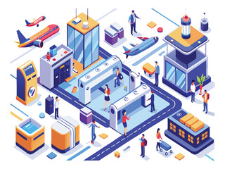 Airport check in process isometric illustration isolated on white background

