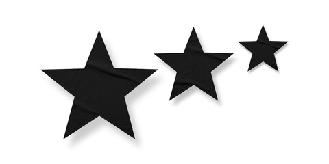 Crumpled black star pattern stickers, separated on a transparent background.