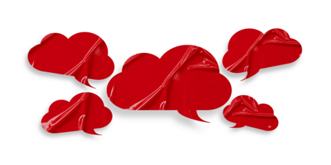 Red speech bubble crumpled paper isolated on transparent background