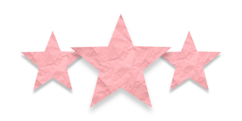 Crumpled pink star pattern stickers, separated on a transparent background.