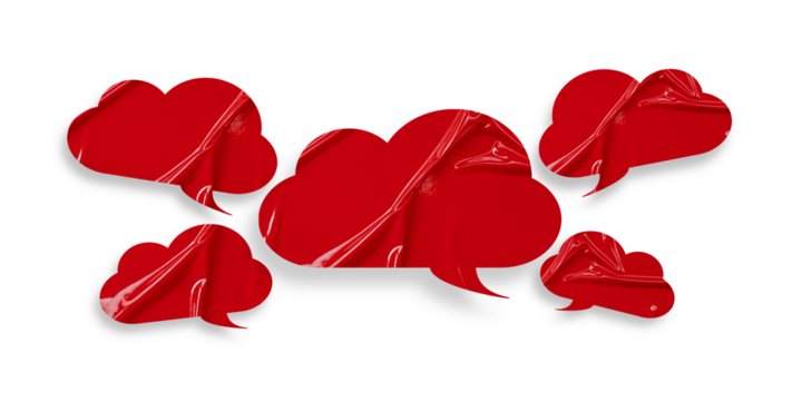 Red speech bubble crumpled paper isolated on transparent background