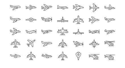 Collection of Airplane Icons Line Art Illustrations for Design Projects