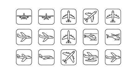 Airplane Icons 15 Line Art Illustrations for Design Projects