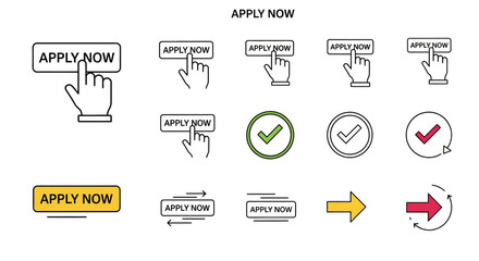 Apply Now Button Icons Illustration Set for Websites and Applications