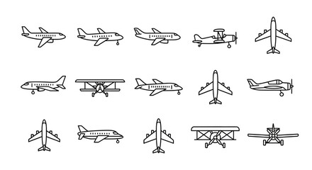 Collection of Airplane Illustrations Various Aircraft Line Art Designs