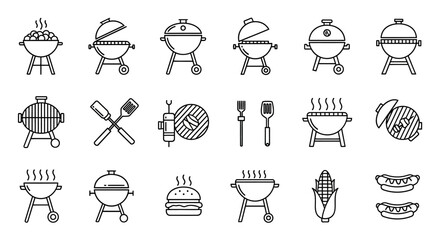 BBQ Grill Icons A Collection of Line Art Illustrations for Summer