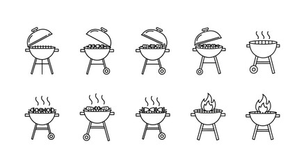 BBQ Grill Icons Line Art Illustrations for Web & Print