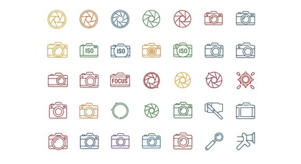 Colorful Camera and Aperture Icons Illustration Set