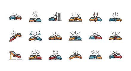 Car Crash Icons 24 Colorful Vector Illustrations of Accidents