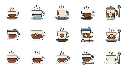 Coffee Cup Icons A Diverse Collection of Vector Illustrations for Design Projects