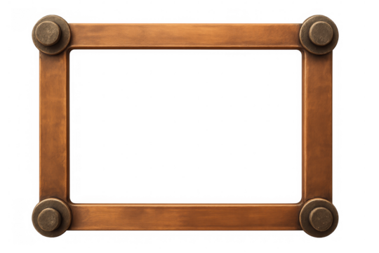 Rectangular copper frame with rivets on a transparent background, ideal for displaying images or text