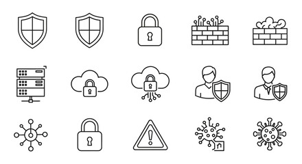 Cybersecurity Protection Icons Vector Illustrations for Web and App Design