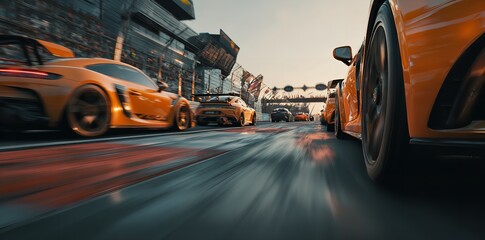 Fast Orange Sports Cars Racing Track Speed Blur Dynamic rush road style tires motion luxury energy  