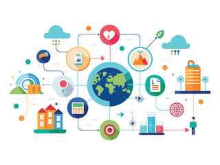 Global network connections business strategy isolated on white background
