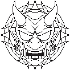 Japanese mask oni circle two background line