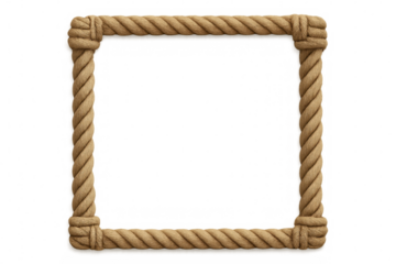 Braided nautical rope creating square frame, transparent backdrop highlighting maritime design element