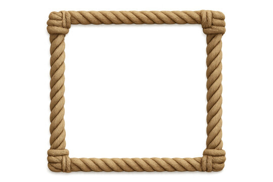 Braided nautical rope creating square frame, transparent backdrop highlighting maritime design element