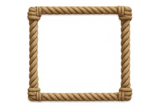 Braided nautical rope creating square frame, transparent backdrop highlighting maritime design element