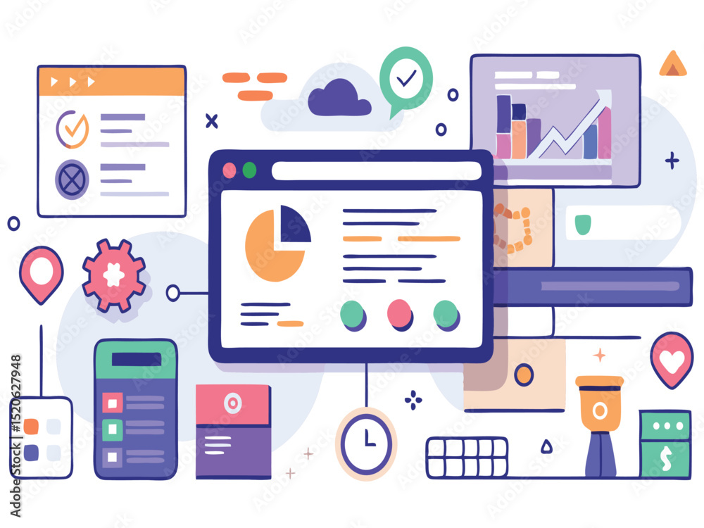 Poster web analytics dashboard interface isolated on white background