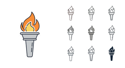 Vector Torch Icon Set Flame, Fire, Olympic, Lighting, Symbol Illustrations
