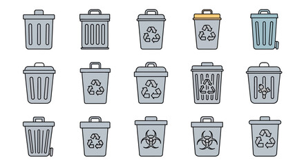 Collection of Trash Can and Recycling Bin Illustrations