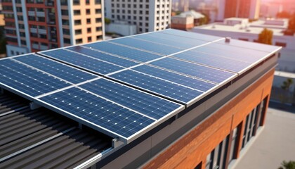 Sleek solar panels on a contemporary building's roof,   modern building,  sky