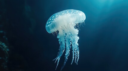 Elegant Spotted Jellyfish Floating in Deep Ocean