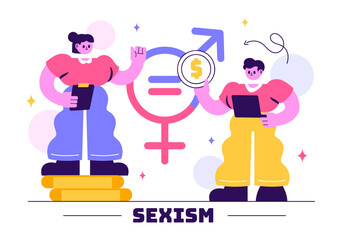 Sexism Illustration Featuring Gender Inequality Between Men and Women in the Workplace or Society, Aiming to Raise Awareness and Stop Discrimination