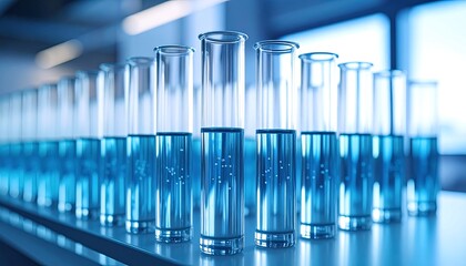 Test tubes with blue liquid