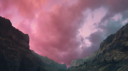 Ethereal mountain range under pastel sky