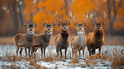 Obraz premium Majestic Deer Family in Vintage Setting