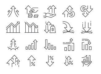 Growth and Decline line Icon Set. Outline style. Stock Market, Profits, Launches, Financial Movement. Business Themes.