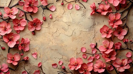 Delicate pink blossoms arranged on a textured backdrop.