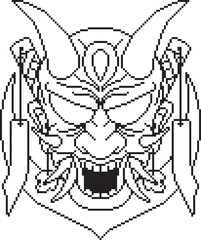 Japanese samurai hannya oni mask two background line