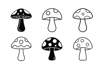Mushroom Silhouette and Outline Vector Icon Set