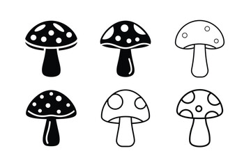 Mushroom Silhouette and Outline Vector Icon Set