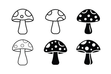 Mushroom Silhouette and Outline Vector Icon Set