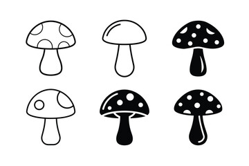 Mushroom Silhouette and Outline Vector Icon Set