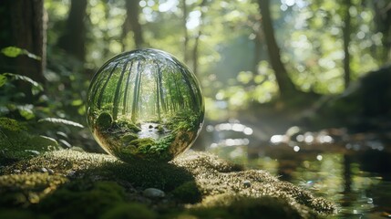 Crystal sphere reflecting a forest scene.