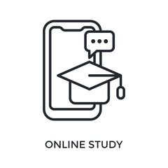 Online Study Icon Outline Style. Vector Illustration For Graphic Design