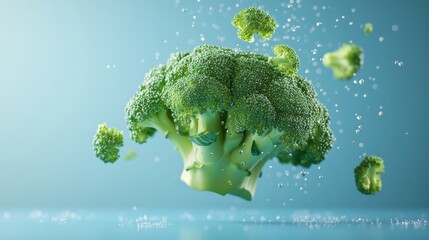 Fresh Broccoli Floats in Water Healthy Food and Nutrition Concept