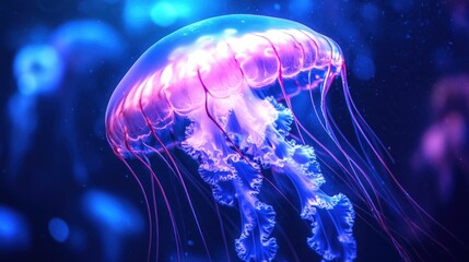 Fototapeta premium Vibrant Jellyfish in Underwater Aquarium Display