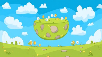 Floating island cartoon whimsical nature scene