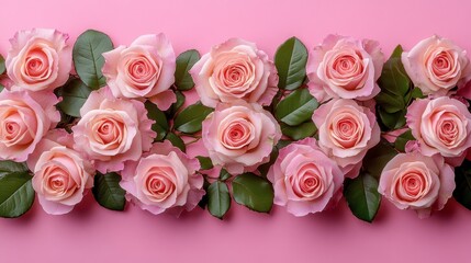 Obraz premium Romantic Pink Roses on Pink Background for Elegant Decor or Design