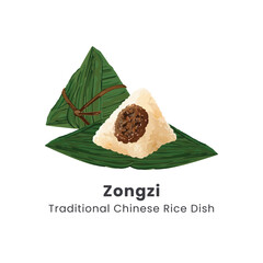 Zongzi Traditional Chinese Rice Dumplings Vector Illustration