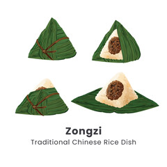 Zongzi Traditional Chinese Rice Dumplings Vector Illustration