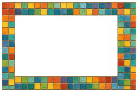 Vibrant mosaic tiles creating a colorful frame on a transparent background, perfect for adding a decorative touch