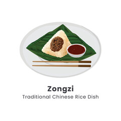Zongzi Traditional Chinese Rice Dumplings Vector Illustration