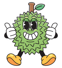 Happy Cartoon Durian Mascot with Double Thumbs Up