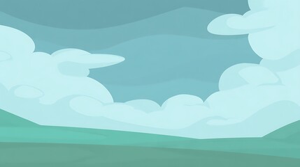 Fototapeta premium Cartoon landscape with sky and clouds